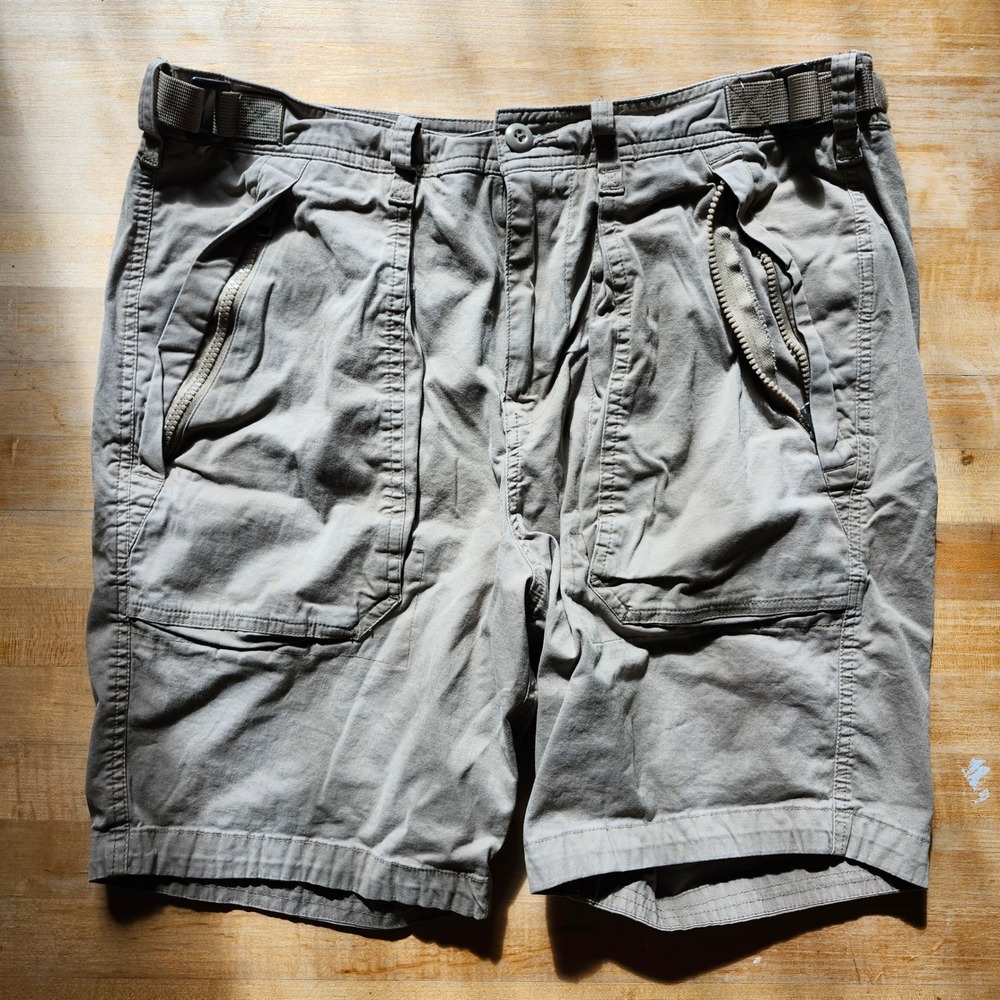 Abercrombie & Fitch Tactical Cargo Shorts Mens 34 Khaki Chunky Zip Utility Y2K